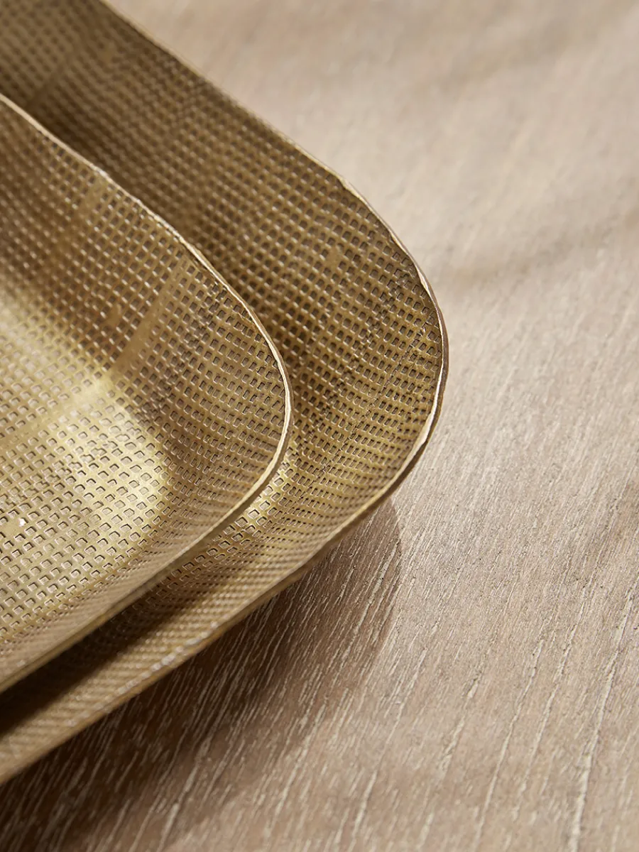 Cox & Cox Bowls, Dishes & Trinket Boxes<Three Golden Textured Trays