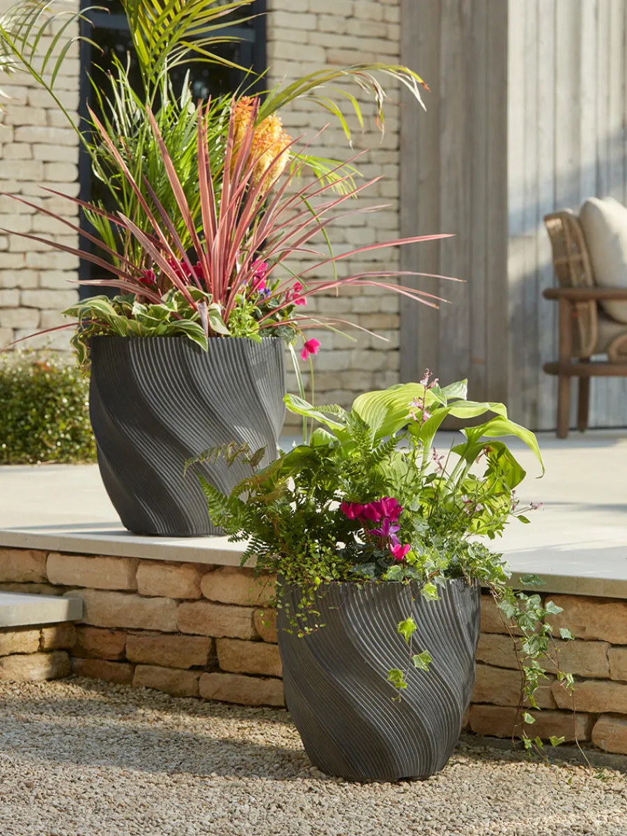 Cox & Cox Plant Pots & Troughs<Two Anthracite Spiral Planters - Large