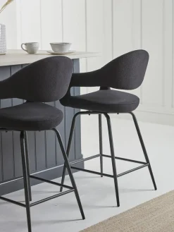 Cox & Cox Stools<Two Bouclé Counter Stools - Black