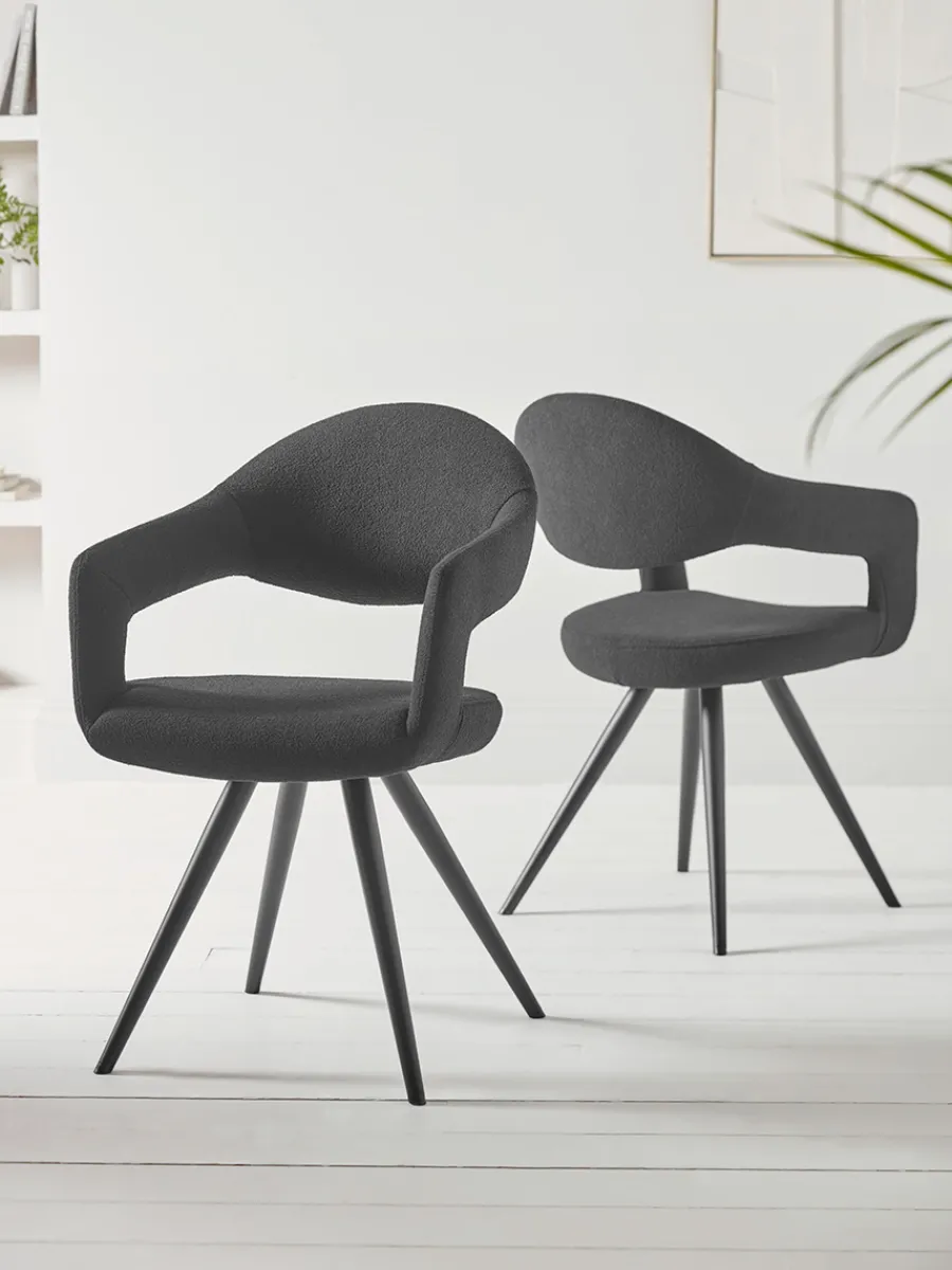 Cox & Cox Dining Chairs<Two Bouclé Dining Chairs - Black