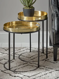 Cox & Cox Nesting Tables|Side Tables<Two Brass Topped Nesting Tables