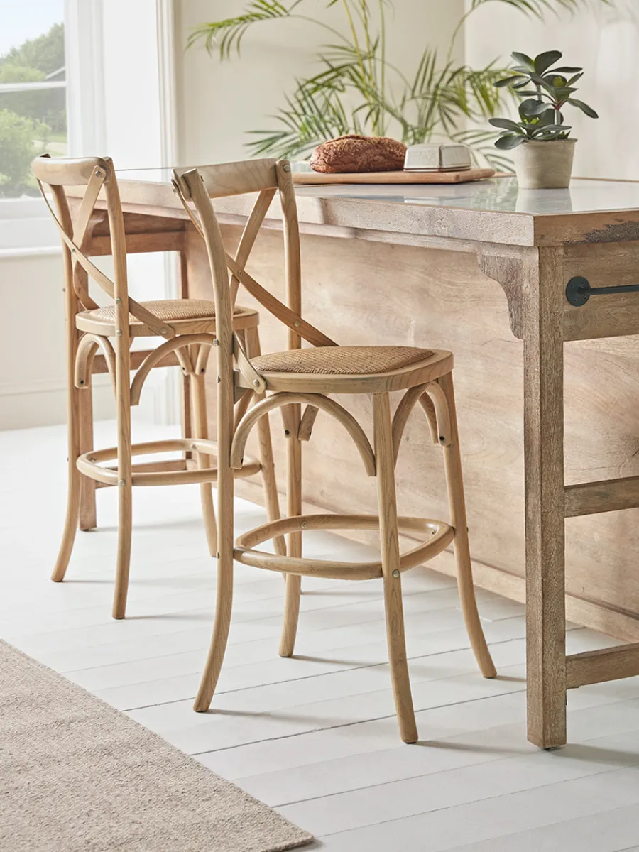 Cox & Cox Stools<Two Cross Back Counter Stools - Natural