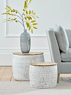 Cox & Cox Side Tables<Two Enamelled Storage Tables - Taupe