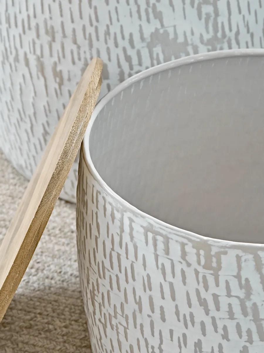 Cox & Cox Side Tables<Two Enamelled Storage Tables - Taupe