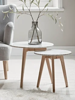 Cox & Cox Nesting Tables|Side Tables<Two Oak & Marble Nested Tables