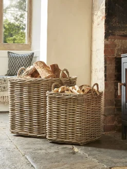 Cox & Cox Fireside<Two Rattan Log Baskets - Square