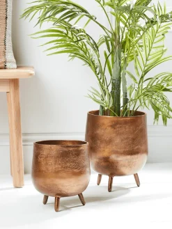Cox & Cox Indoor Planting<Two Textured Standing Planters - Antique Bronze